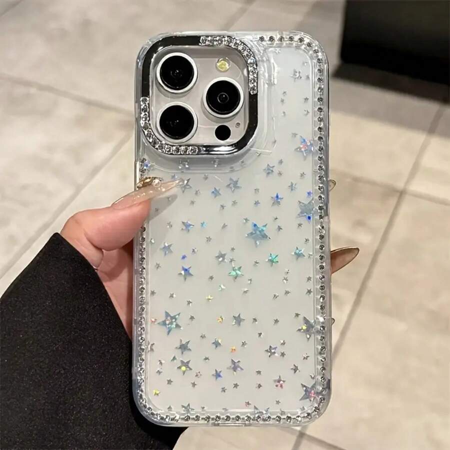 Teléfono brillante con un marco con orificio grande y purpurina, diseñado para 16 Pro, 15, 14 Plus, 13, 12 y 11. Una funda protectora ideal para amigos y familiares de Año Nuevo, Pascua y Halloween. - transparente - Ver 1
