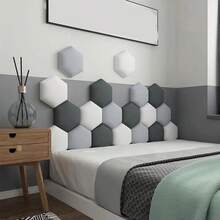 1 pieza 25cmx14.4cm Cabecero hexagonal de paquete suave Tatami Pared circundante Pegatina autoadhesiva Fondo de pared Dormitorio Sala de estar Decoración nórdica