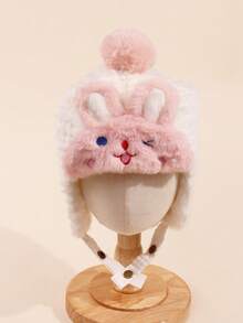 1pc Girls Baby Bunny Lei Feng Hat, Winter Thickened Plush Toddler Ear Protection Hat Cartoon Warm Children Boys Girls Lei Feng Hat