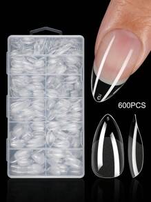 120/240/600片短杏仁指甲片软凝胶透明凝胶指甲片半哑光全覆盖指甲片亚克力预锉按压假指甲片用于指甲延长家庭DIY美甲按压指甲美甲用品