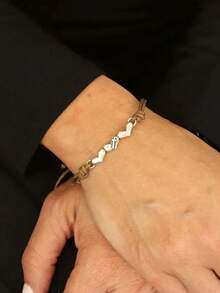 1 pezzo Braccialetto vintage classico boemo in pelle, corda e metallo a forma di cuore, regalo per coppie, accessorio per outfit da spiaggia, vacanza e uso quotidiano