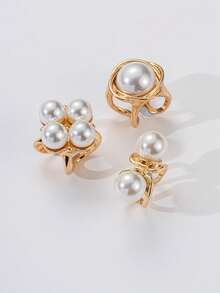 1 Set mit 3 offenen Vintage-Metallringen in Münzform, dicke, glatte, asymmetrische, geometrische, stapelbare Ringe, Set mit Kunstperlenringen für Damen, Alltagskleidung, Weihnachtsgeschenk, Party- und Musikfestival-Accessoire, Cut-Out