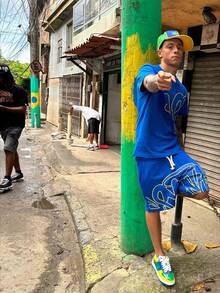 Men's Casual Street Fashion Hip-Hop Suit, Men's T-Shirt Printed Shorts Short-Sleeved Shirt Suit Two-Piece Set - 深藍色 - 查看 1
