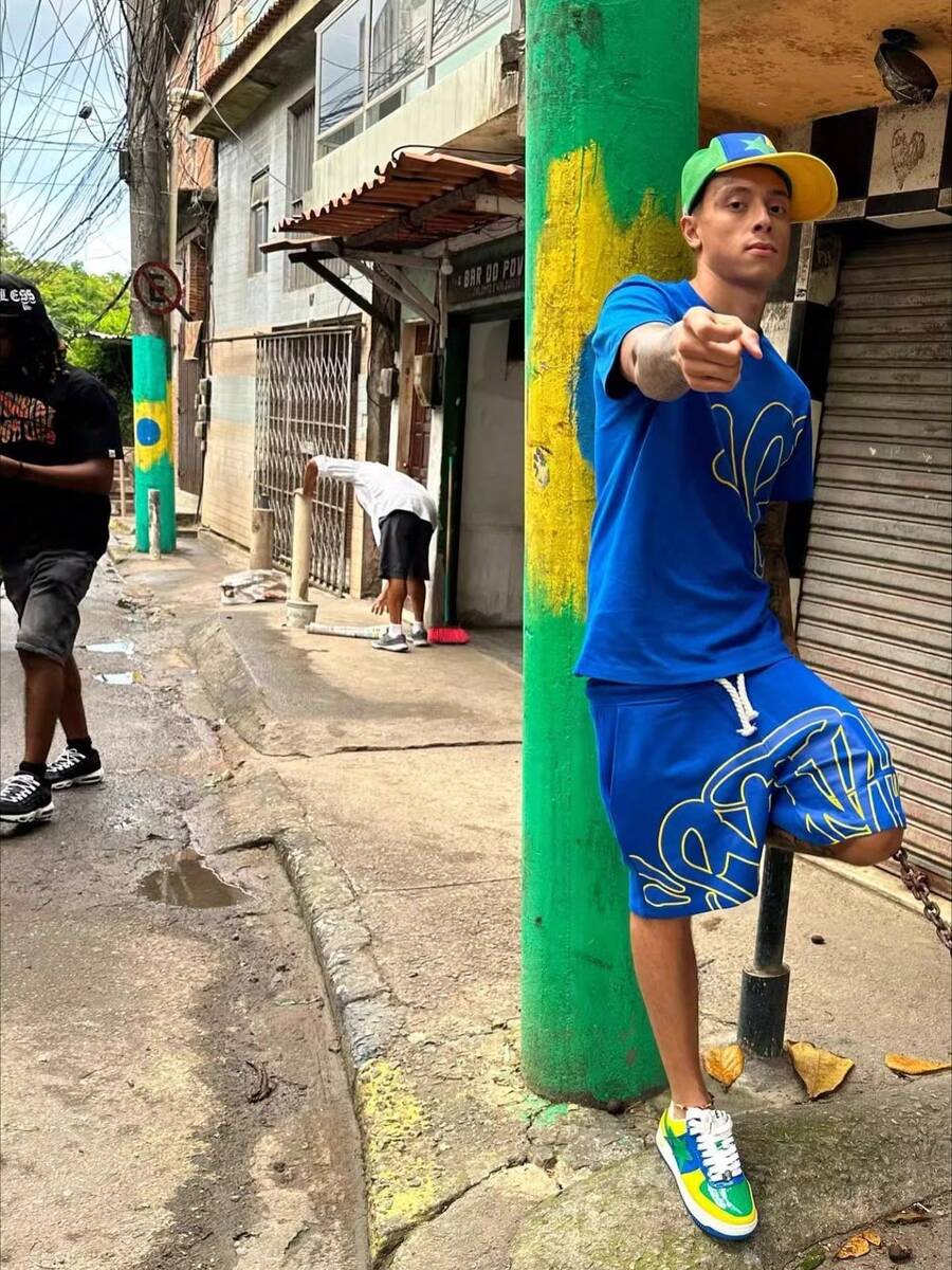 Men's Casual Street Fashion Hip-Hop Suit, Men's T-Shirt Printed Shorts Short-Sleeved Shirt Suit Two-Piece Set - 深藍色 - 查看 1