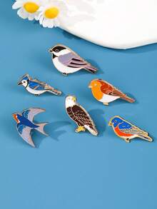 1/6 件新款小鸟麻雀合金胸针，老鹰燕子衣服包包装饰徽章，可爱动物鸟金属徽章，时尚休闲欧美风格胸针，适合女性万圣节圣诞节礼物 - 彩色 - 查看 1