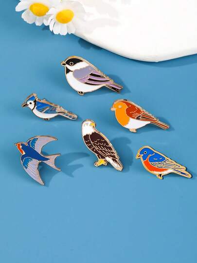 1/6pcs New Small Bird Sparrow Alloy Brooch, Eagle Swallow Clothes Bag Decor Badge, Cute Animal Bird Metal Badge, Fashion Casual European And American Style Brooch For Women Halloween Christmas Gift