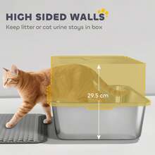 PawHut Stainless Steel Litter Box With Scoop, High Sided Cat Litter Tray - Grey - View 5