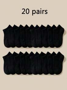 1/10/20/30 双男女通用黑色袜子隐形袜运动袜百搭简约透气柔软舒适时尚百搭袜子情侣款适合日常或户外休闲穿着