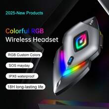 Motorcycle Helmet Wireless Headset With RGB Colorful Lights, High Battery, IP56 Waterproof Dustproof, SOS Distress Function, Bluetooth 5.4, 18Hrs Battery Life, 2025 New Release Speakers
