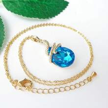 18k Gold Plated Water Drop Crystal Multicolor  Snake Pendant Necklace 16"+2"2025 - 湖藍色 - 查看 9