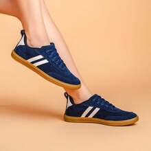 Women's Sneakers, Straight Sole, Fit, Gym, Bodybuilding, Training, Fashion, Bloggeria 2025, Suede - Màu xanh hải quân - Xem 2