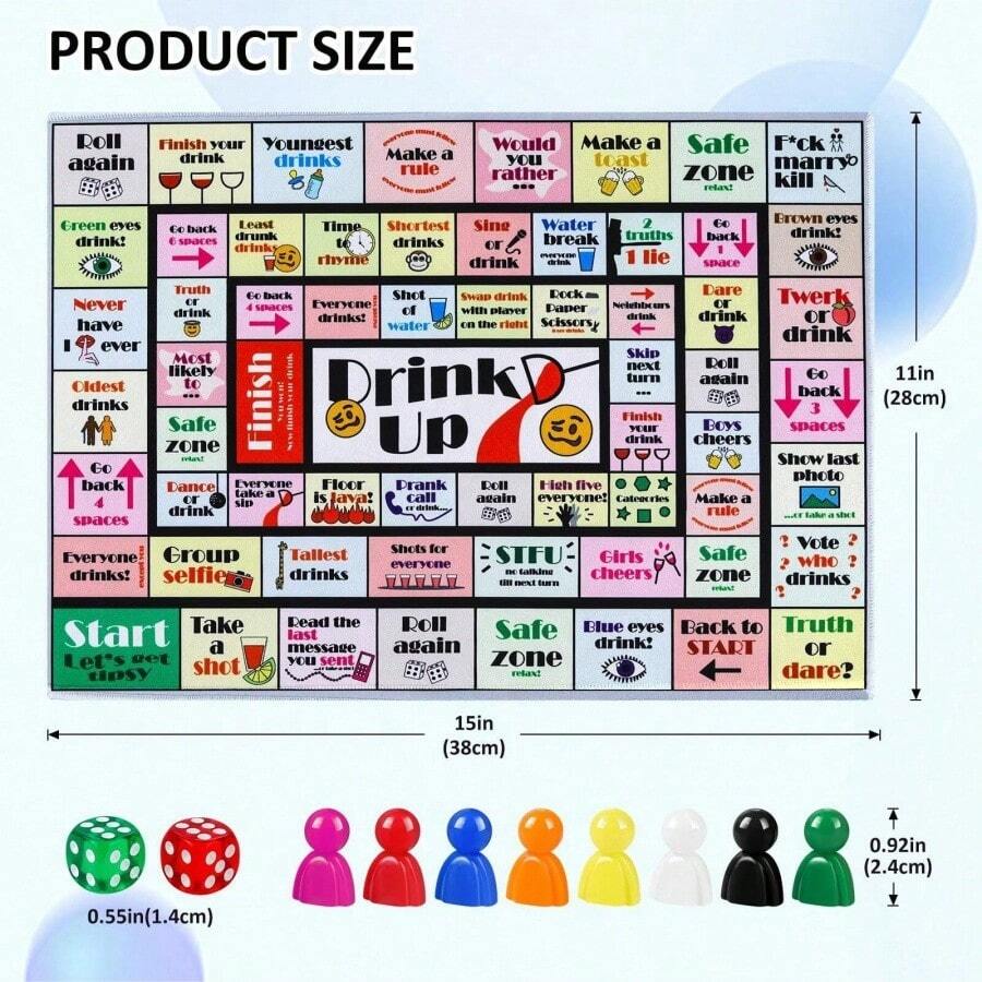 Drinking Board Games For Adults, Rubber Mat Drinking Board Game, Funny Party Interactive Drinking Games For Game Night, Birthday, Family Play Or Any Occasion, Age 21+, 2-8 Players - Multicolor - View 1