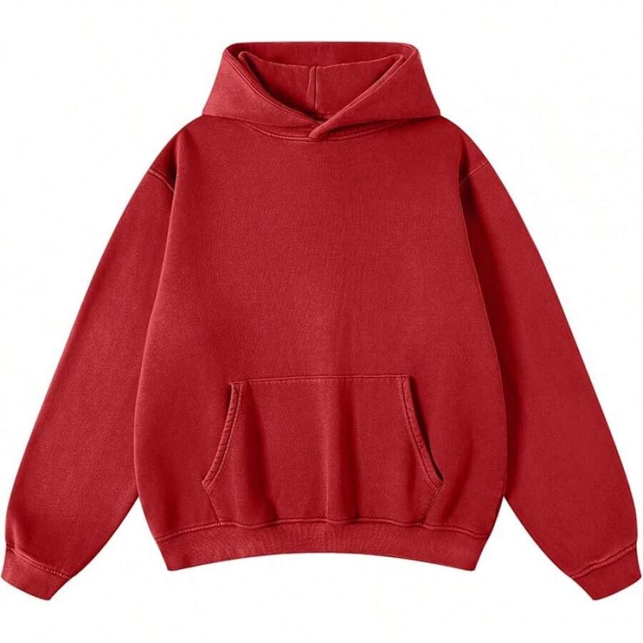 Mens Women Oversized Acid Wash Hoodie Unisex Heavyweight Vintage Fleece Sweatshirt & Hoodies For Men Couple 2025halloween - 紅色 - 查看 1