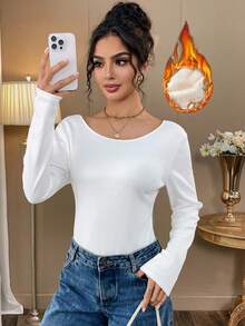 Women's Low-Neck Long-Sleeved Fleece Thermal Underwear Shirt/Top