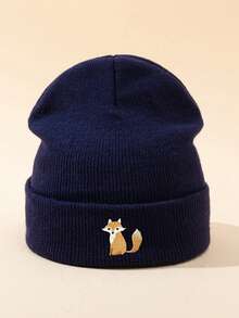 1pc Unisex Cartoon Fox Embroidery Beanie, Elastic Warm Casual Outdoor Fashion Knit Hat, Versatile Thin Style Suitable For Daily Wear, Gift Autumn Outfits - A - View 19