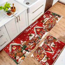 Holiday Reindeer Christmas Doormat - Vibrant Holiday Decor, Non-Slip Backing, Machine Washable, Polyester Entrance Rug, Suitable For Indoor/Outdoor Use, Easy To Clean, Perfect For Winter, Christmas Decoration Bathroom Kitchen Decor