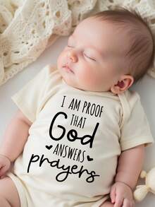 新生男宝宝标语印花短袖连体衣 - 卡其色 - 查看 3