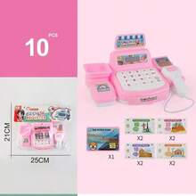 Tecforood 1 Mini Simulated Cash Register Toy With Light Blue As The Main Color And Printed With Cute Patterns Such As Fruits. It Has A Cute Supermarket Style, High-Quality Plastic Material, And Restores The Shape Of A Real Cash Register (Including Rich Details Such As Calculator And Card Reader), The Basic Model Has No Sound Function