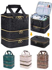 时尚指甲油收纳包可容纳 60 瓶指甲油和指甲灯、凝胶指甲油收纳包和储物盒、美甲工具、美甲套装用品收纳盒、PU 皮革美甲灯套装用品收纳包旅行装、双指甲收纳包和收纳盒（带支架和肩带）、送给朋友的理想礼物 - 彩色 - 查看 2