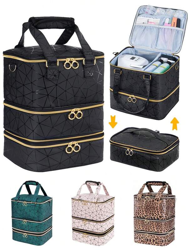 Stylish Nail Polish Organizer Bag Holds 60 Bottles Of Nail Polish And Nail Light, Gel Nail Polish Organizer Bag And Storage Box, Nail Tools, Nail Kit Supplies Organizer Box, PU Leather Nail Light Kit Supply Organizer Bag Travel, Double Nail Organizer And Organizer Box With Bracket And Shoulder Strap, Ideal Gift For Friends