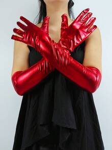 1 Pair Glossy Reflective Long Fingerless Gloves, Sexy Nightclub Costume Accessory For Halloween, Date Night, Cosplay - A - View 7