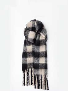 1pc 2025 Autumn/Winter New Grid Simple Thickened Warm Scarf, Warm And Cold Proof Soft Sticky Couple Scarf Shawl, Winter High End Grid Versatile Tassel Scarf, Suitable For Men And Women
