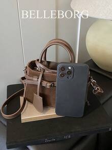 Casual Contrast Color Texture Versatile Matte Commuter Retro Leather Buckle Small Handbag For Women - Cà phê - Xem 9
