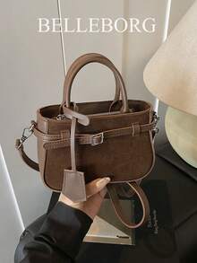 Casual Contrast Color Texture Versatile Matte Commuter Retro Leather Buckle Small Handbag For Women - Cà phê - Xem 2
