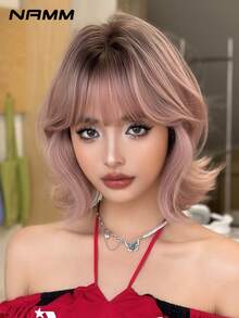 NAMM 12 Inch Short Curly Wigs For Women - Modest Fashion Wave Wig Curtain With Bangs, Ombre Rose-Golden ,Dark Roots Soft Silky Heat-Resistant Synthetic Fiber Wigs For Daily Use, Perfect For Holidays Music Festivals Celebrations-Sakura Celebrations Glam & Party Street Wear Photography Use - Blonde Ombre - View 5