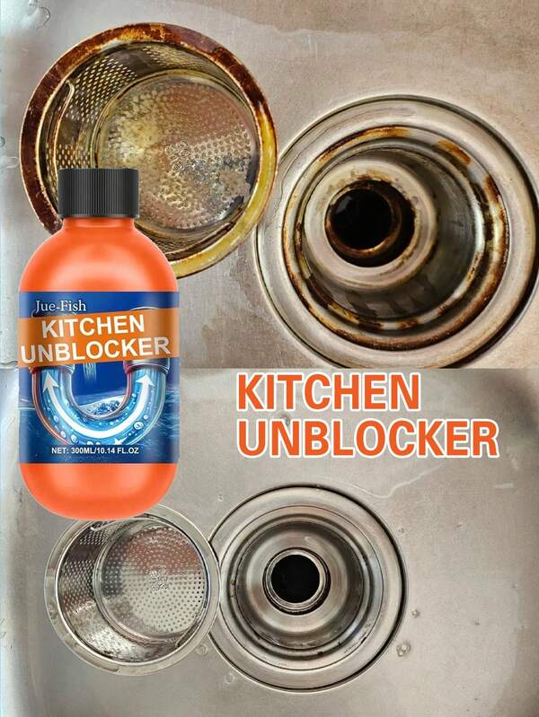 JUE FISH 生物酶排水清洁凝胶-5分钟清除头发和油脂堵塞物，适用于厨房水槽、淋浴间和浴缸管道，送给家人和朋友的礼物（新旧款随机发送）