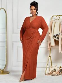 BIUBIU Women's Plus Size Long Sleeve V-Neck Casual, Elegant, Minimalist Spring/Autumn/Winter, Back To School, Thanksgiving Dress