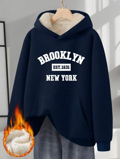 1pc Men's Warm Sweatshirt, Printed Pattern Casual Hoodie, Soft & Cozy Thermal Lined Thick Hooded Pullover, Suitable For Outdoor Winter Travel, Versatile For Casual & Home Wear, Great Gift For Men