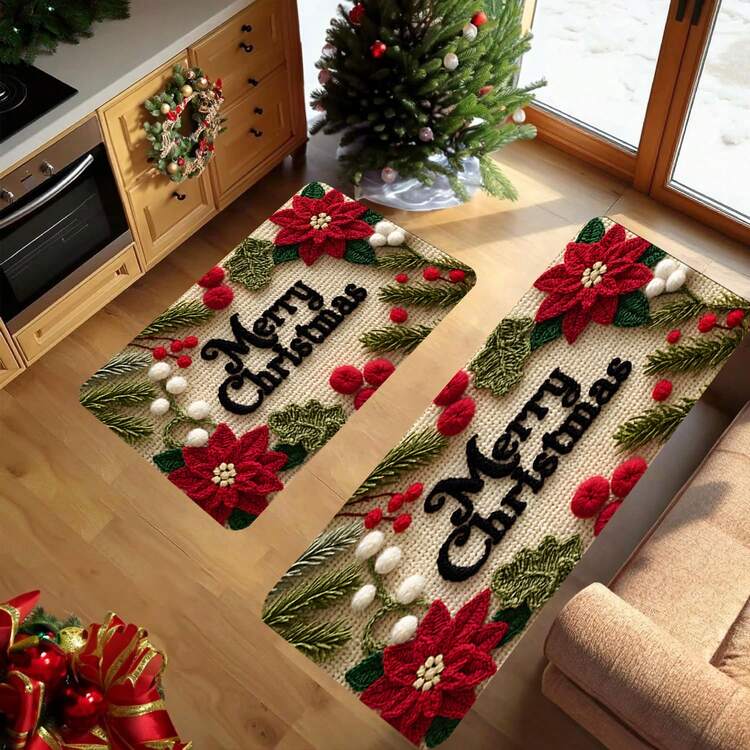 1pc Interesting Christmas Bathroom Mat, Kitchen Mat, Doormat, Christmas Indoor Home Decor, Christmas Gifts, Anti-Slip Carpet Mat, Bathroom Small Rug - Super Absorbent, Anti-Slip, Machine Washable, Rectangular Velvet Doormat, Suitable For Bathroom Or Bedroom Decor Bathroom Kitchen Decor Kitchen Rug - Multicolor - View 2