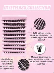 120 Pieces Individual Eye Lash Clusters D Curl 8-16mm Width Stem DIY Eye Lash Clusters Natural Look And Extra Thick Reusable Individual Eyelash Extension Kit Suitable For Home Self-Use Or On-The-Go Use For Daily Life, Dates, Parties, Music Festivals, Halloween, Etc. Lash Clusters,Eye Lash Clusters,Individual Eyelashes,Lashes,Fake Lashes - 黑色 - 查看 2