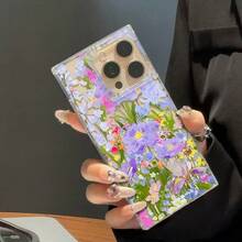Funda para celular fabricada en TPU con un diseño de flor morada y cubos grandes, compatible con phone 12 a 16 Pro y Plus. Ofrece un acabado brillante y resistencia a caídas, perfecta para fiestas o cumpleaños. - transparente - Ver 5
