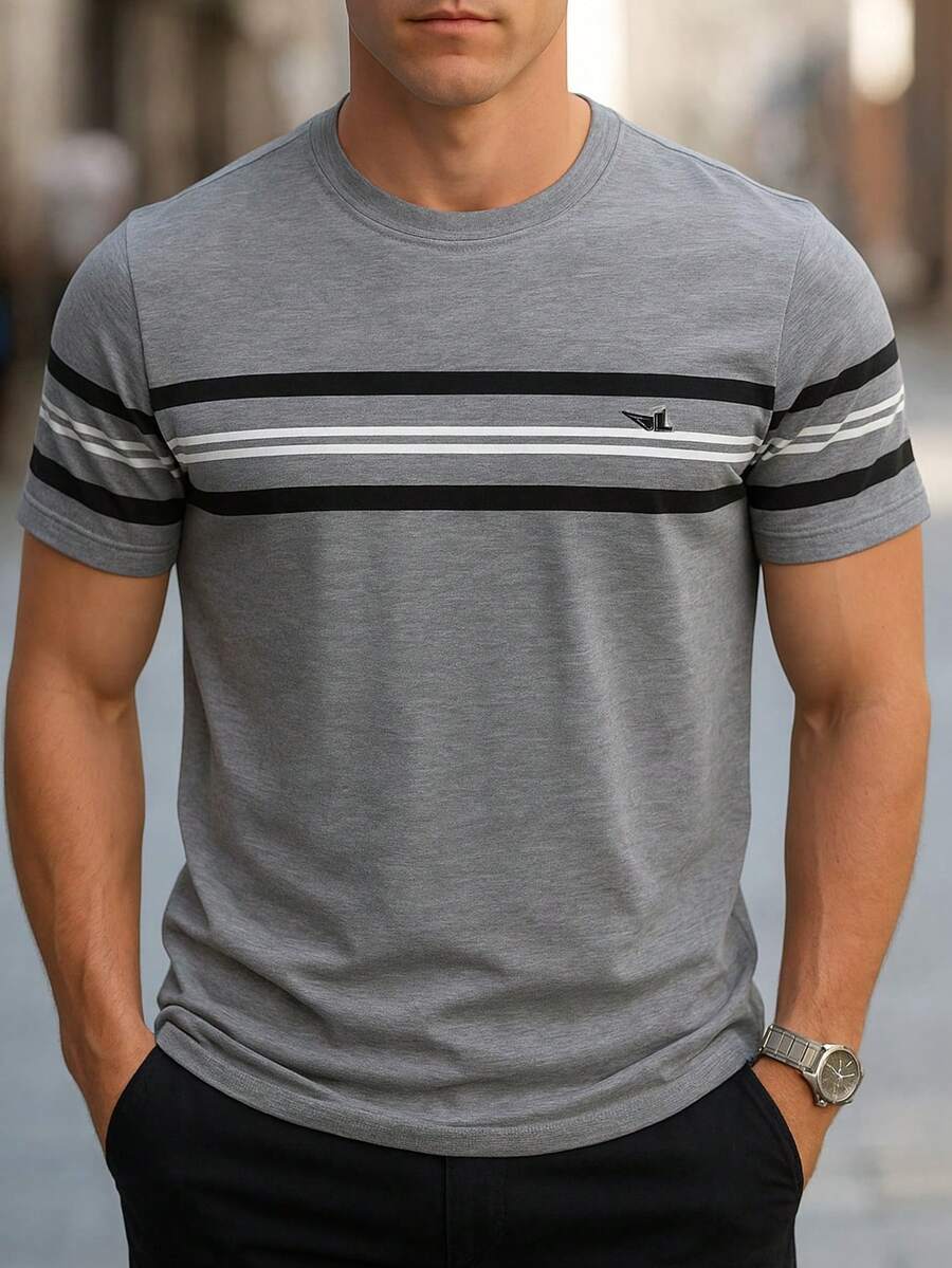 DAMAI MEN'S FASHION Short Sleeve Men's T-Shirt With Round Neck, Ideal For Everyday Use - Xám - Xem 1