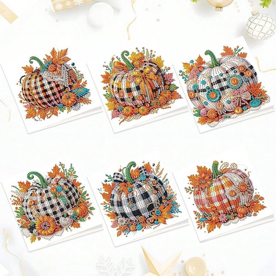 6-Pack Autumn Pumpkin Art Greeting Cards With Envelopes – 5D Painting Kits Adults, Fall Thanksgiving Greeting Card Set, Kits, Handmade Holiday Cards - Bí ngô mùa thu - Xem 1