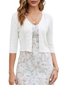 Women's Bolero Shrug 3/4 Sleeve Cropped Cardigan Knit Sweaters Open Front Spring And Summer Casual Elegant Jacket For Dresses - trắng - Xem 1