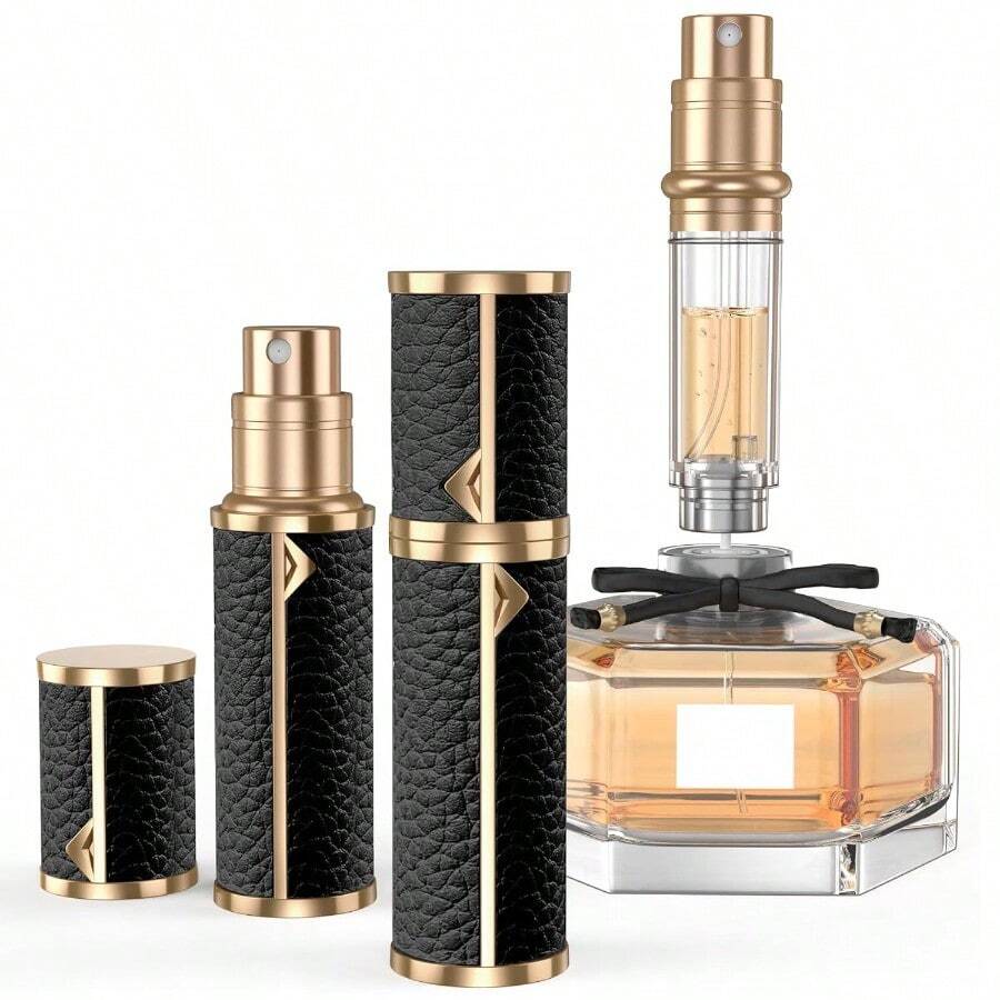 Perfume Travel Refillable BottleGenuine Leather BottomFilling Fragrances Perfume Atomizer Mini Cologne Dispenser Portable Sprayer Pocket Size For Cruise Car Trip Purse Gift 5ml Black - 黑色 - 查看 1