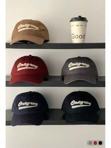 1pc Burgundy Soft Crown Vintage Letter Patch Baseball Cap, Versatile Streetwear Couple Sun Hat, Embroidered Patch Peaked Cap, Unisex American College Style Gift