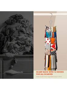 Móc treo khăn quàng cổ 12 ngăn, móc treo khăn quàng cổ có móc xoay 360 độ, móc treo quần legging cho tủ quần áo, móc treo tủ quần áo cho khăn quàng cổ, khăn choàng, thắt lưng, ví và mũ bóng chày - Xem 4