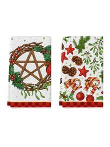 2 buc acuarelă Crăciun pitic roșu și alb camion brad de Crăciun auriu și argintiu fulgi de zăpadă om de zăpadă care ține cadouri Moș Crăciun globuri de Crăciun conuri de pin model Poinsettia prosoape de bucătărie decorațiuni pentru petreceri de Crăciun prosoape de bucătărie prosoape de bucătărie prosoape de mână prosoape de bucătărie prosoape de bucătărie pentru uscare potrivite pentru bucătărie restaurant masă