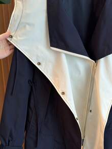 女士秋冬夹克，时尚拼接大翻领连帽设计，抽绳腰部，高品质时尚百搭外套风衣