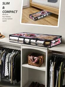 1个透明礼品包装纸收纳袋，带提手和拉链，可折叠防水礼品整理袋，黑色包边床底收纳袋，适用于各种尺寸的包装纸，透明PVC盒式容器，感恩节和圣诞节节日包装纸收纳袋