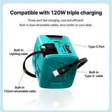 W&O Bộ sạc tường nhanh 3 trong 1 GaN 120W 3 trong 1 với bộ đổi nguồn 100-240V đa năng, cáp thu gọn 32 inch, phân bổ nguồn thông minh để sạc nhiều thiết bị, bảo vệ quá tải/nhiệt độ, thiết kế ổ cắm nhỏ gọn cho ổ cắm đông đúc – Tương thích với iOS 16/15/S25 Ultra, vật dụng thiết yếu cho phòng ký túc xá đại học, phụ kiện bàn làm việc Nan - Xem 10