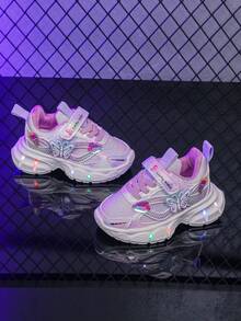 时尚 LED 照明透气皮革运动鞋，适合男孩和女孩 - 休闲、减震、四季防滑户外跑步和步行鞋