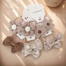 10 diademas con flores y lazos de colores, diademas de poliéster suave, perfectas para uso informal, accesorios para el cabello de diseño juguetón C2U8 - 10 Piezas Color Caqui - Ver 4