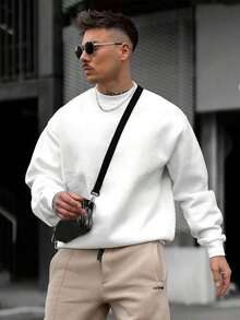 Christmas Outfit Womenchristmas Outfit WomenMen's Solid Color Pullover Sweatshirt, Casual Everyday Wear, For FallLoose And Comfortablewomen Winter Clotheswinter Clothes For Women - 白色 - 查看 4