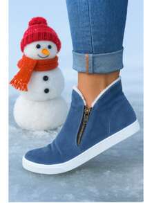 Boots With Plush Fur Zipper Comfortable Sneakers Easy To Put On Booties Winter - Jeans - View 2