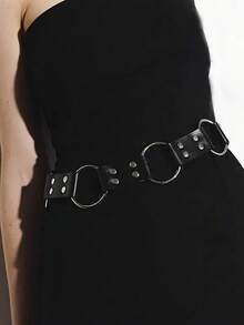 A Women's Stretch Tie Black Leather Waspie Belt, Genius, Suitable For Halloween Parties Or Daily Outfits. - 黑色 - 查看 3